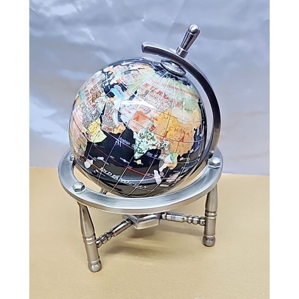 Vintage precious Inlaid stones Desktop Globe  7 x5.5 EUC no chips or cracks